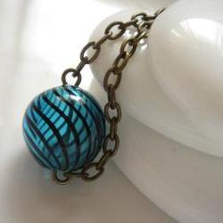 Peacock Blue Hand Blown Glass Bronze Plated Necklace